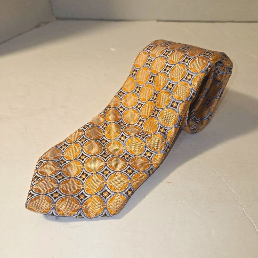 Nordstrom Men's Shop Men's Tie Geometric Abstract Pattern Gold Blue Beige